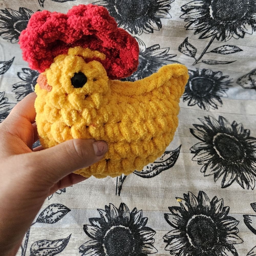 Crochet Yellow Chicken Rooster Amigurumi Plushie - Picture 3 of 6